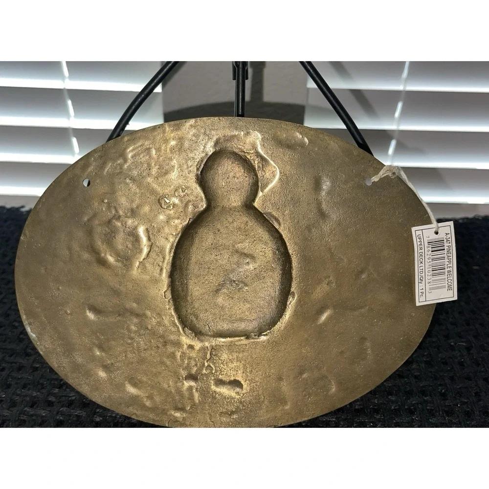 Vintage New Old Stock Brass Pineapple Decor Welcome Hanging Sign Embossed